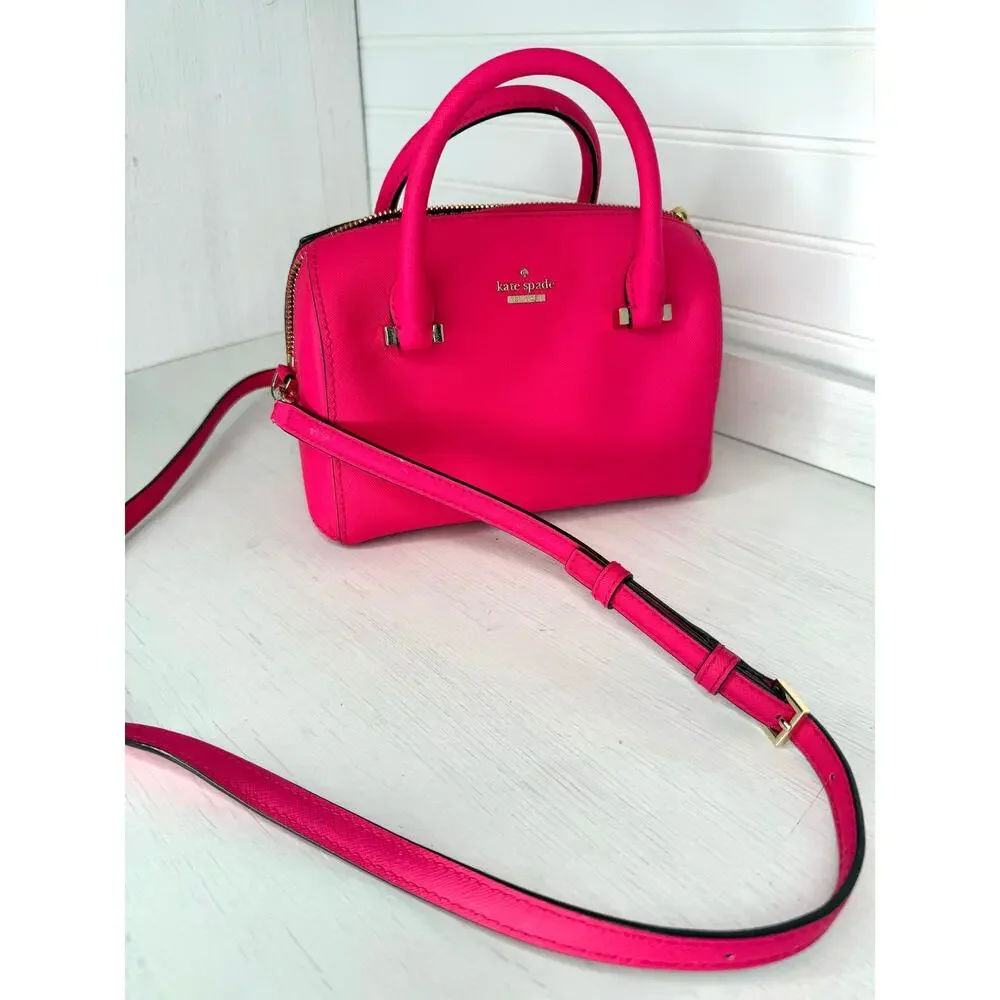 Kate Spade New York Hot Pink Saffiano Leather Satchel Crossbody Bag EUC